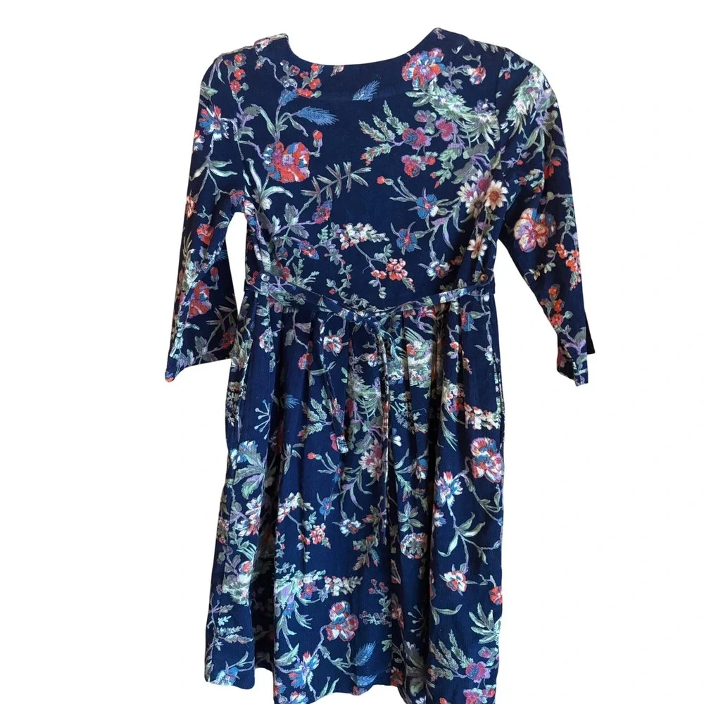 New April‎ Cornell Navy Floral Corduroy Dress XXS 3/4 Sleeve Prairie Farmhouse